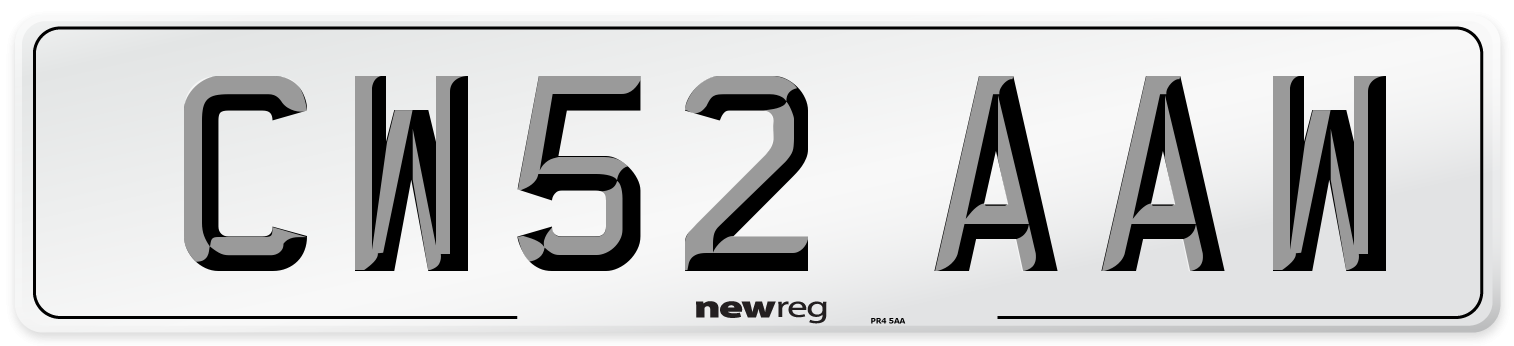CW52 AAW Number Plate from New Reg